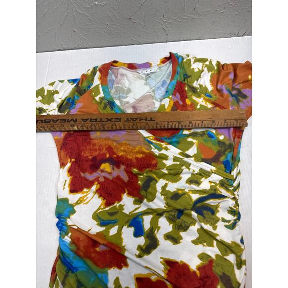 Cabi Womens Crossover Ruched Watercolor Fitted Top Size Large - Picture 6 of 6